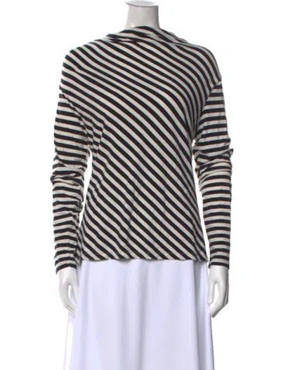 Pre-owned Marimekko Striped Mock Neck Top In White
