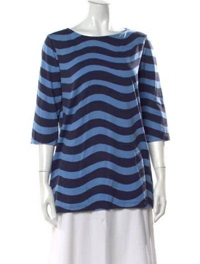 Pre-owned Marimekko Striped Scoop Neck Top In Blue