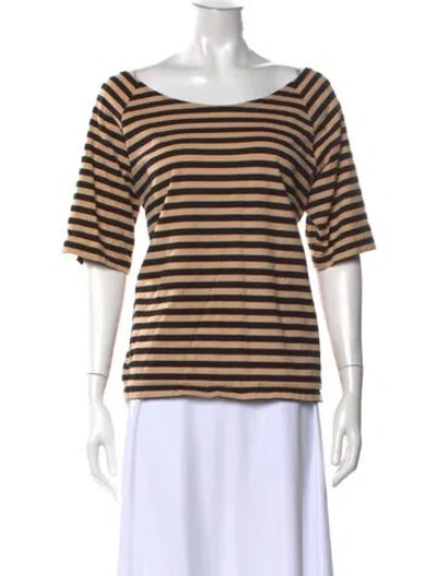 Pre-owned Marimekko Striped Scoop Neck T-shirt In Black