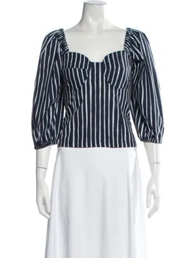 Pre-owned Marimekko Striped Square Neckline Top In Blue