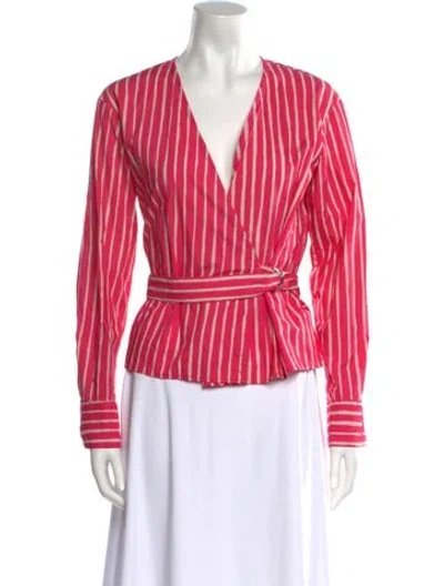 Pre-owned Marimekko Striped V-neck Blouse In Pink