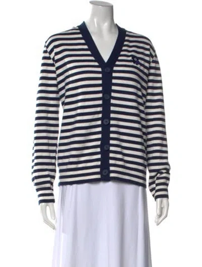 Pre-owned Marimekko Striped V-neck Sweater W/ Tags In White