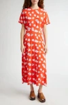 Marimekko Suitsuke Flutter Sleeve Maxi Dress In Orange