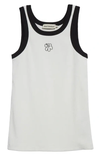 Marimekko Surrea Piirto Unikko Cotton Rib Tank In Off White Black