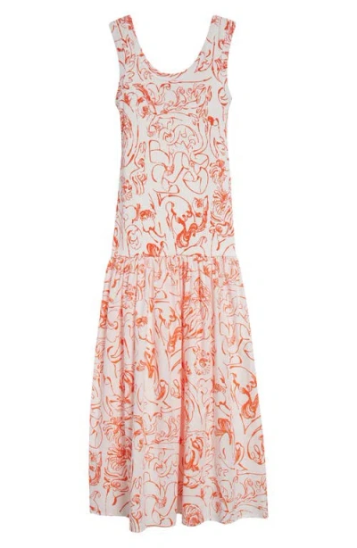 Marimekko Taide Cactis Drop Waist Dress In White Red