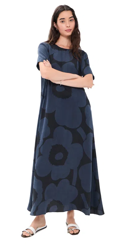 Marimekko Taipale Unikko Midi Dress Bluish Grey/black