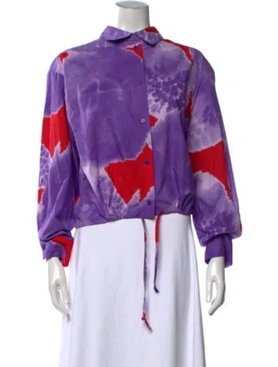 Pre-owned Marimekko Tie-dye Print Long Sleeve Button-up Top In Purple