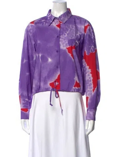 Pre-owned Marimekko Tie-dye Print Long Sleeve Button-up Top In Purple