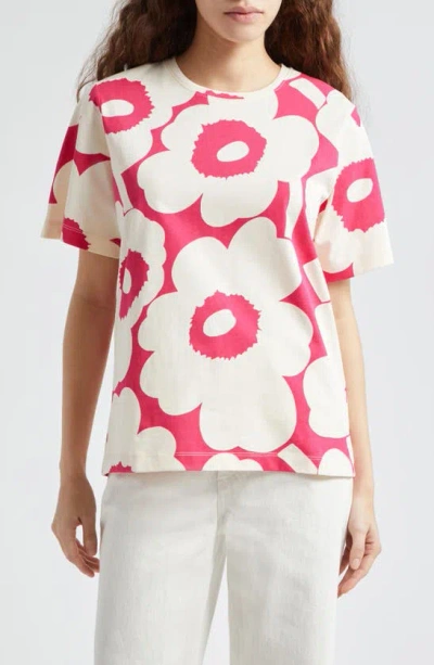 Marimekko Tunnit Unikko Floral Cotton T-shirt In Off-white/ Fuchsia