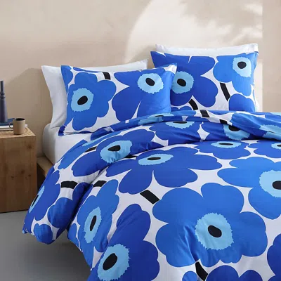 Marimekko Unikko 3 Piece Cotton Percale Duvet Cover Set, King In Blue