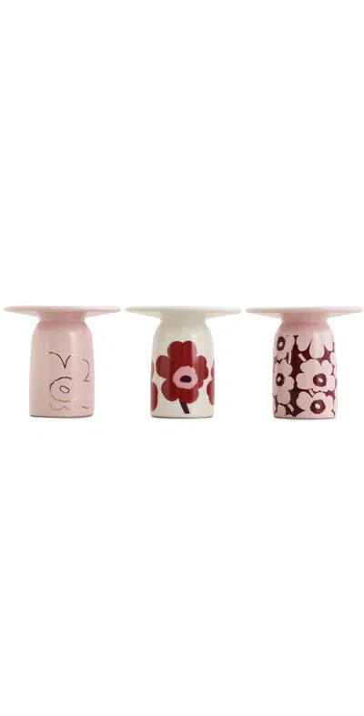 Marimekko Unikko Candle Holder Set Pink/white/burgundy/gold In Multi