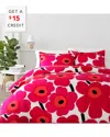 Marimekko Unikko Cotton 3-pc. King Duvet Cover Set Bedding In Dark Red