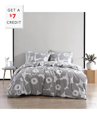 Marimekko Unikko Cotton Reversible 3 Piece Comforter Set, Full/queen In Grey