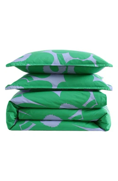 Marimekko Unikko Cotton Percale Duvet Cover & Shams Set In Green