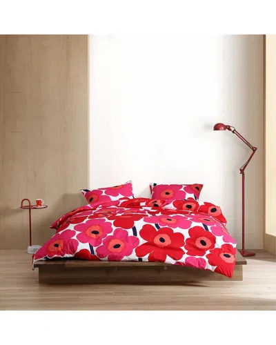 Marimekko Unikko Cotton Percale Duvet Cover Set In Red
