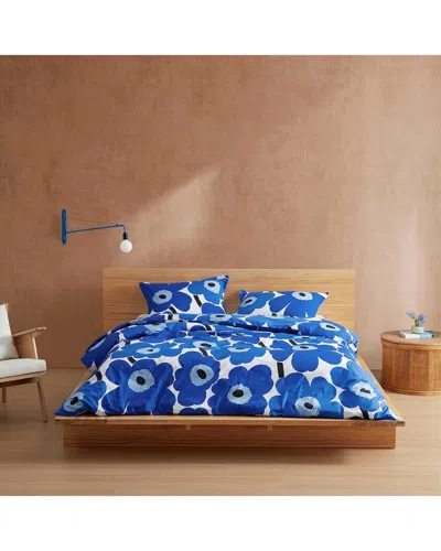 Marimekko Unikko Cotton Percale Duvet Cover Set In Blue
