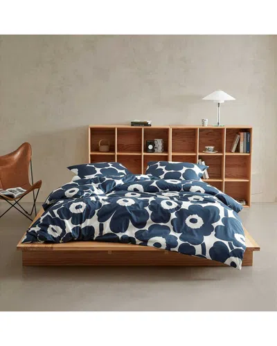 Marimekko Unikko Cotton Percale Duvet Cover Set In Blue