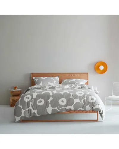 Marimekko Unikko Cotton Percale Duvet Cover Set In Gray