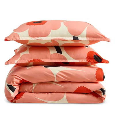 Marimekko Unikko Cotton Reversible 3 Piece Comforter Set, Full/queen In Orange