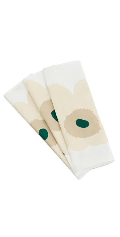 Marimekko Unikko Fabric Napkin Set White/hay/sand/emerald In Multi