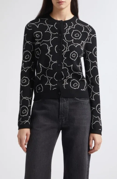 Marimekko Unikko Floral Cardigan In Black Off White