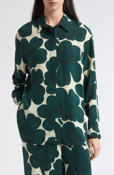 Marimekko Unikko Floral Print Long Sleeve Cupro Shirt In Green