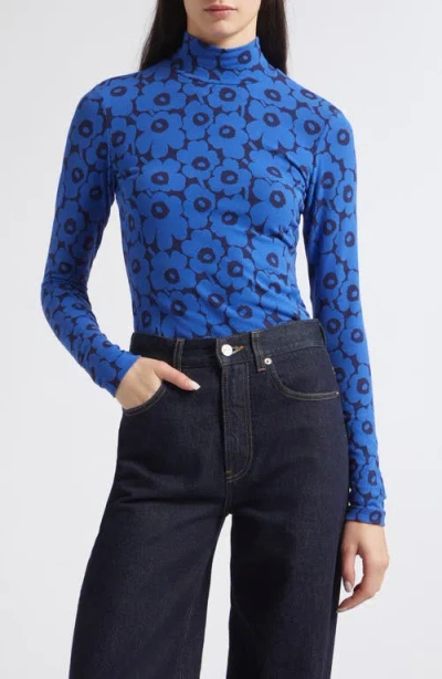 Marimekko Unikko Turtleneck Top In Blue Dark Blue