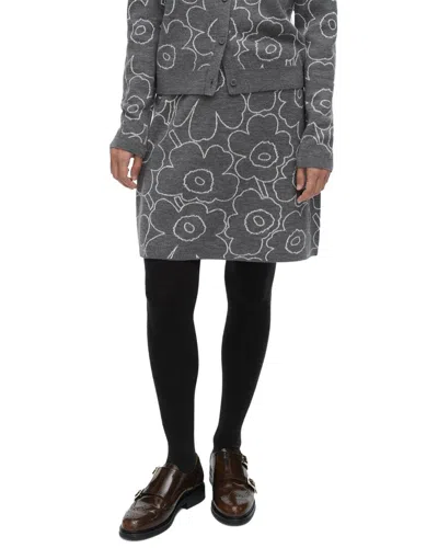Marimekko Vapaus Piirto Unikko Wool-blend Skirt In Gray