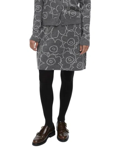 Marimekko Vapaus Piirto Unikko Wool-blend Skirt In Gray