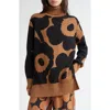 Marimekko Vinni Unikko Wool Turtleneck Sweater In Black Brown