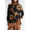 Marimekko Vinni Unikko Wool Turtleneck Sweater In Black Brown