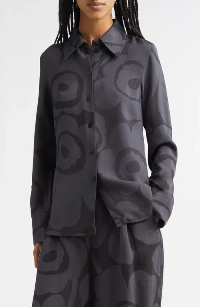Marimekko Vivahde Unikko Twill Button-up Shirt In Black
