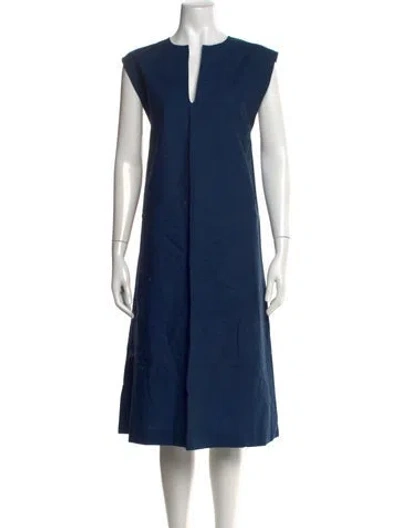 Pre-owned Marimekko V-neck Midi Length Dress In Blue