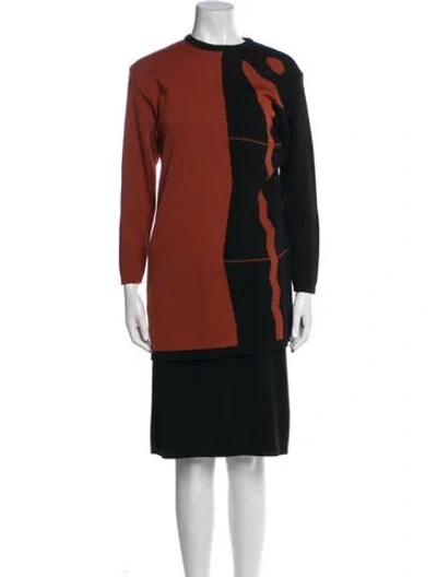 Pre-owned Marimekko Wool Colorblock Pattern Dress Set In Brown