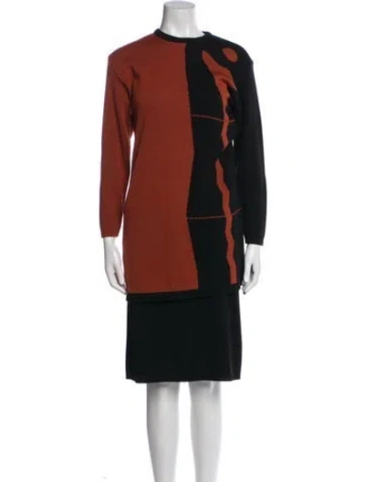 Pre-owned Marimekko Wool Colorblock Pattern Dress Set In Brown