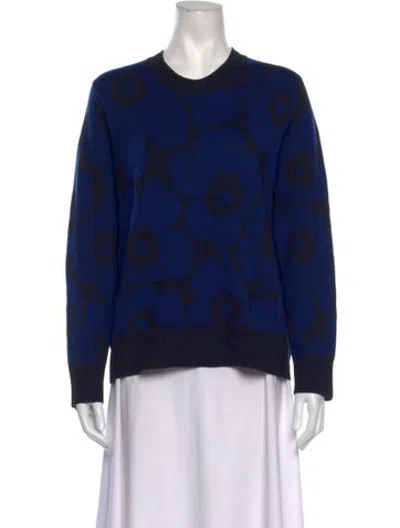 Pre-owned Marimekko Wool Floral Print Sweater In Blue