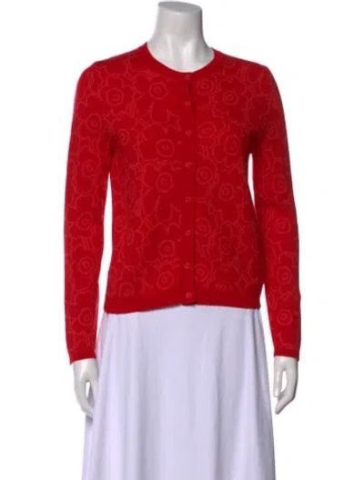 Pre-owned Marimekko Wool Floral Print Sweater In Red