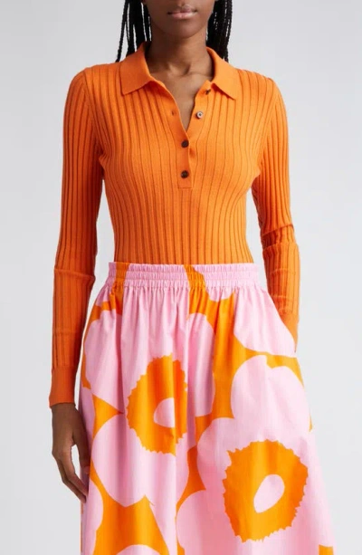 Marimekko Wool Rib Polo Jumper In Orange