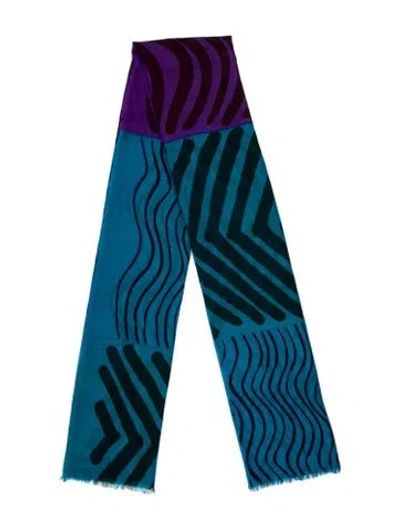 Pre-owned Marimekko Wool Striped Scarf In Blue