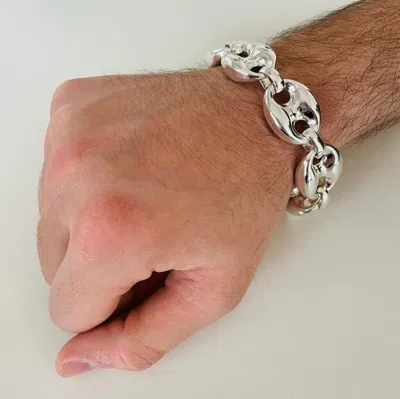 Pre-owned Marina 21mm Mens Puffed  Link Chain Bracelet 56gr 10.23" 925 Sterling Silver