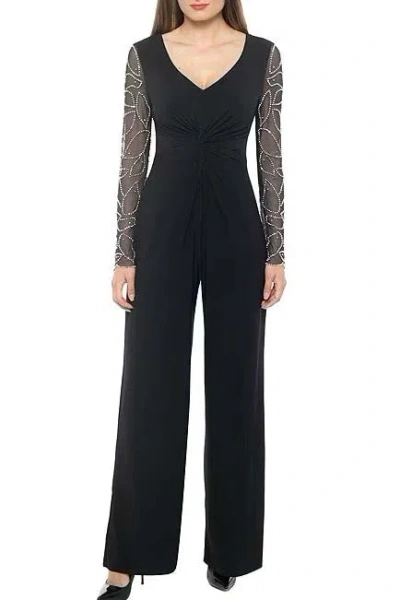 Marina 267746 Beaded Long Sleeve Formal Jumpsuit In Black
