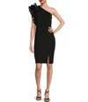 Marina 267961 Ruffle Short Fitted Slit Cocktail Dress In Black