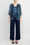Marina 268126 Long Formal Metallic Jacket Pant Suit In Blue
