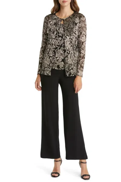 Marina 268394 Long Metallic Floral Mother Of The Bride Pantsuit In Black