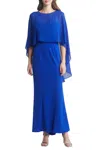 Marina 268495 Long Formal Capelet Evening Dress In Blue