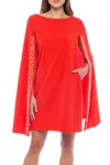 Marina 268518 Short Cocktail Cape Mini Dress In Red