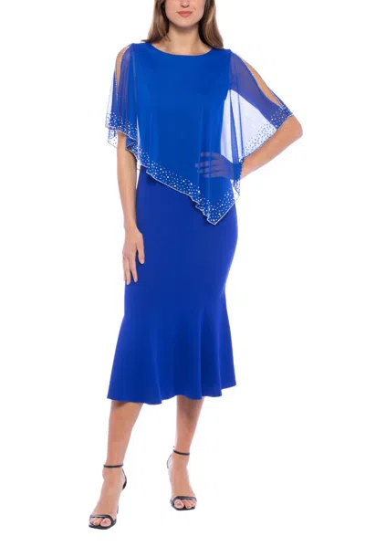 Marina 268534 Short Sequin Capelet Midi Length Dress In Blue