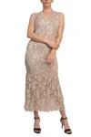 Marina 268669 A Line Lace Midi Cocktail Dress In Neutral