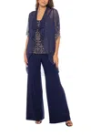 Marina 268767 Long Sequin Formal Jacket Pant Suit In Blue