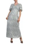 Marina 269135 Long Formal Mother Of The Bride Pleated Dress In Silver